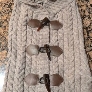 Gray Cable Knit Sweater with Toggle Closures